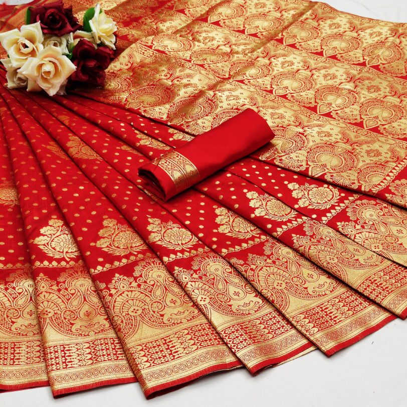 designer red banarasi silk saree