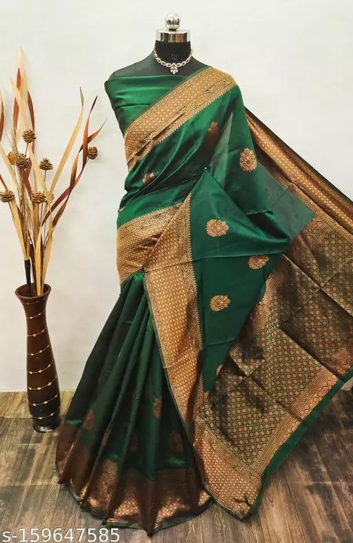 Bottle Green Banarasi Soft Silk Zari Weaving Work Saree